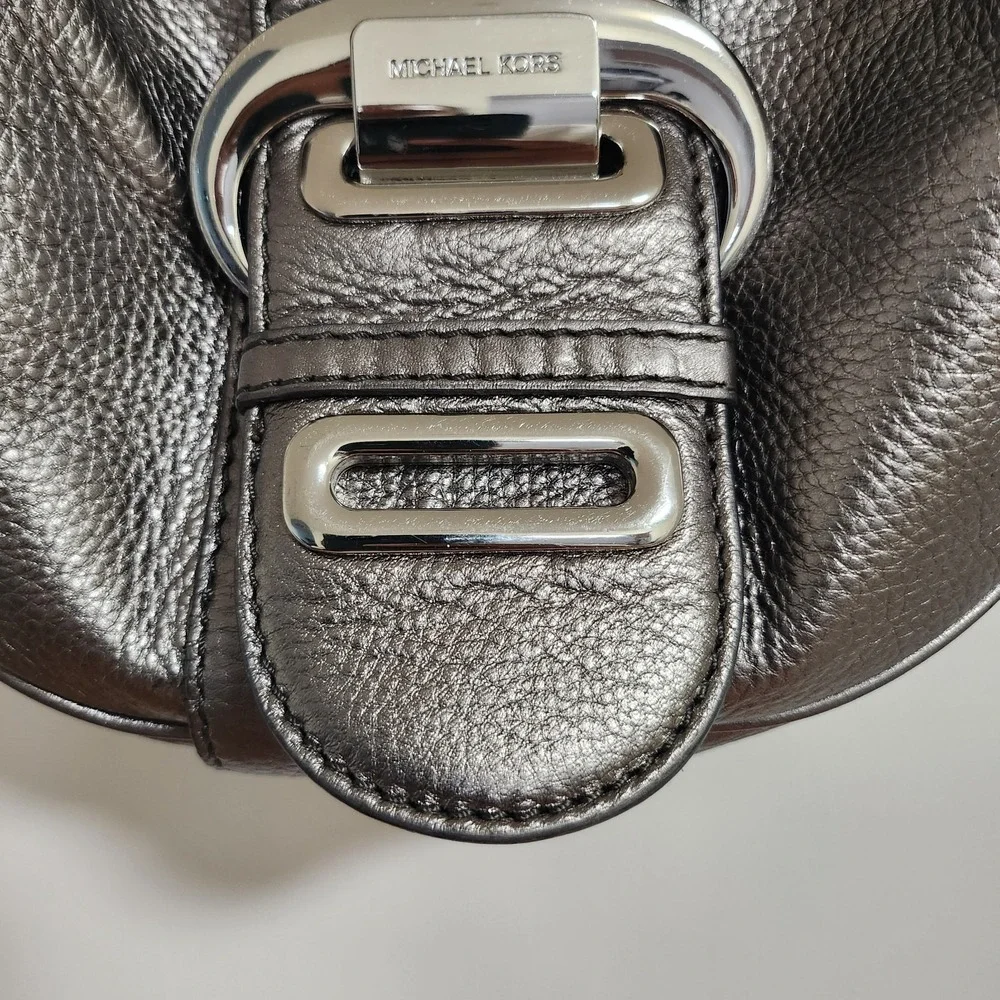 Michael Kors Morgan Hobo Metallic Silver Shoulder Bag Medium Cresent shape